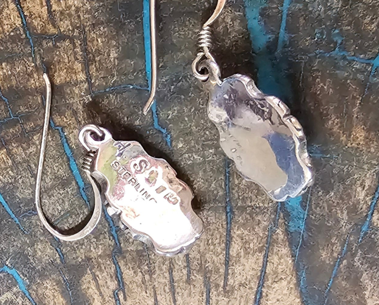 Navajo Sleeping Beauty Turquoise Dangle Earrings Sterling Silver Stamp H.S.