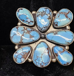 Golden Hills Turquoise & Brushed Sterling SIlver Ring Adjustable