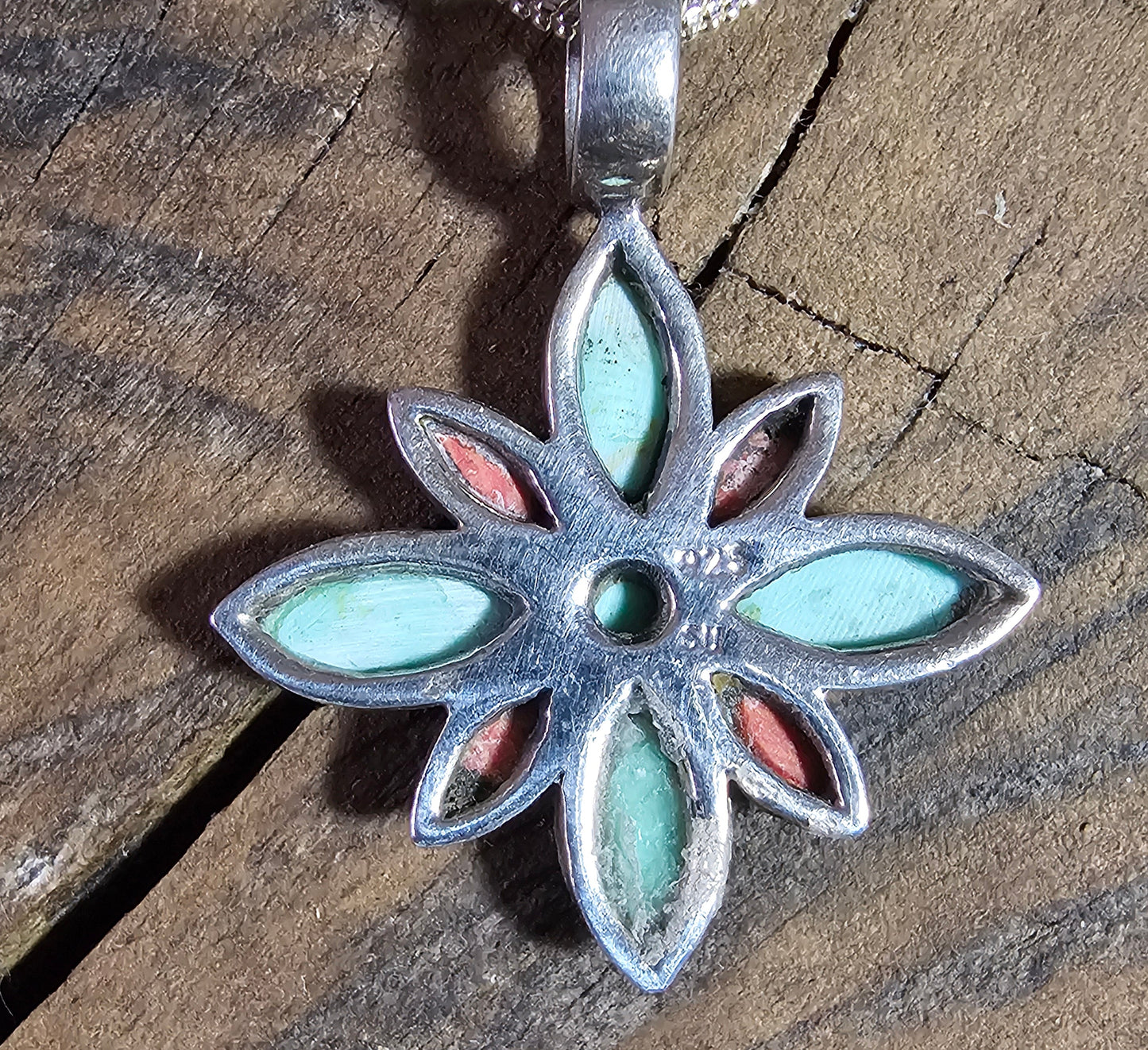 Vintage Floral Pendant Sterling Silver Orange Spiny Oyster Kingman