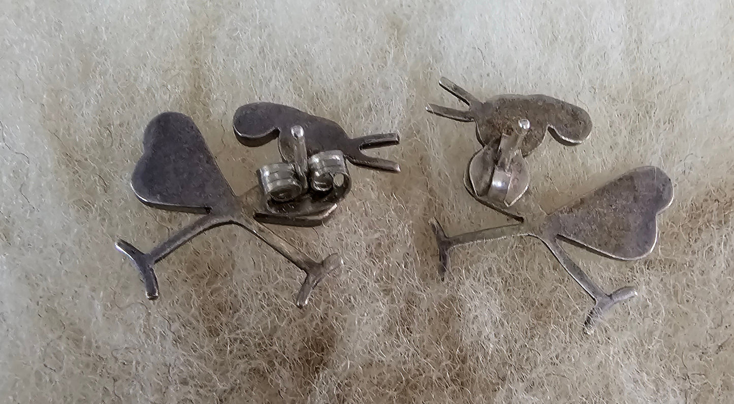 Zuni Native American Roadrunner Earrings with Tiger's Eye Sterling Silver Rare