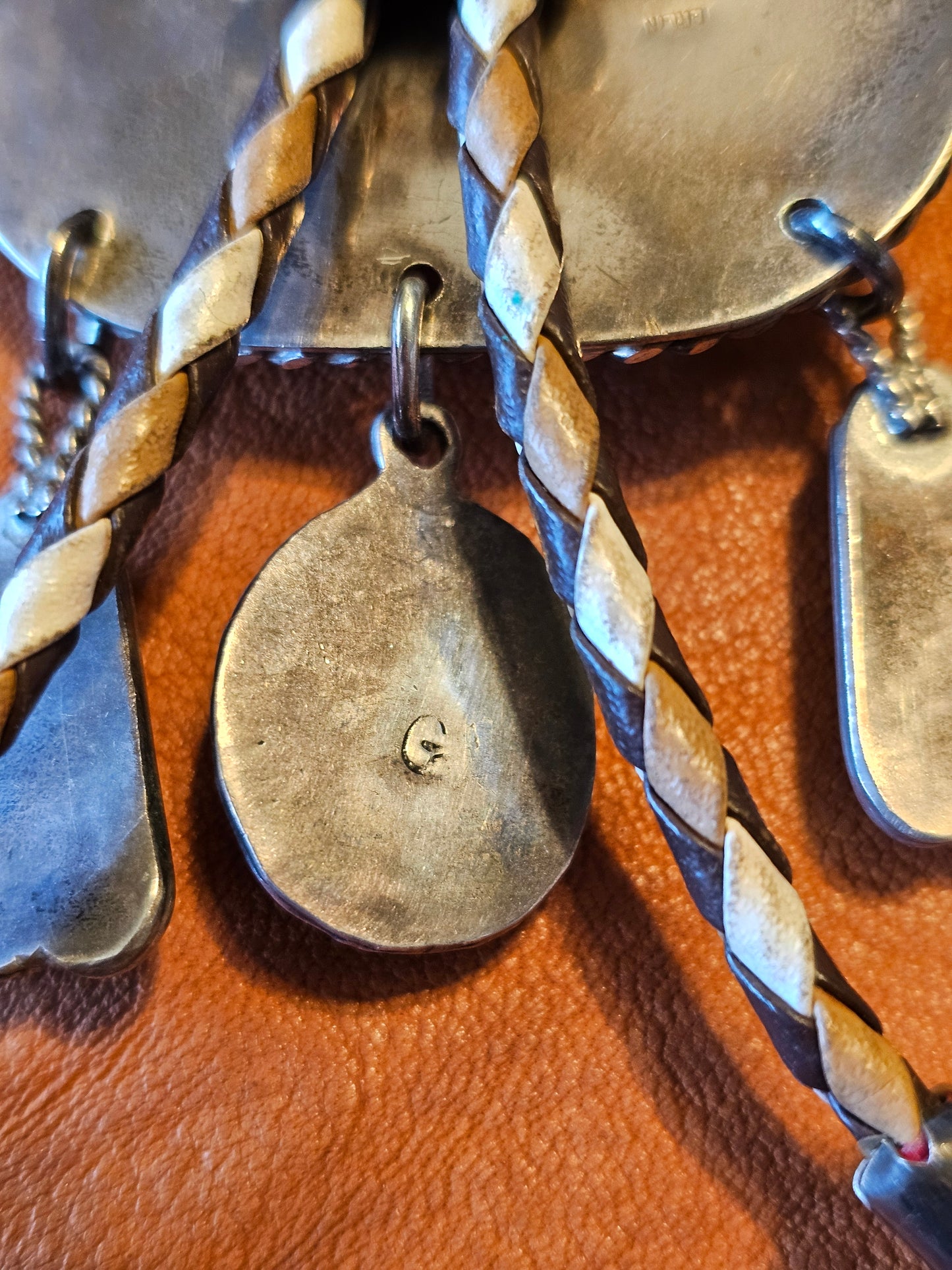 Smokey Kingman Bolo Tie Sterling Silver Red Coral Molten Lava-Silver Applique Stamped "G" RARE