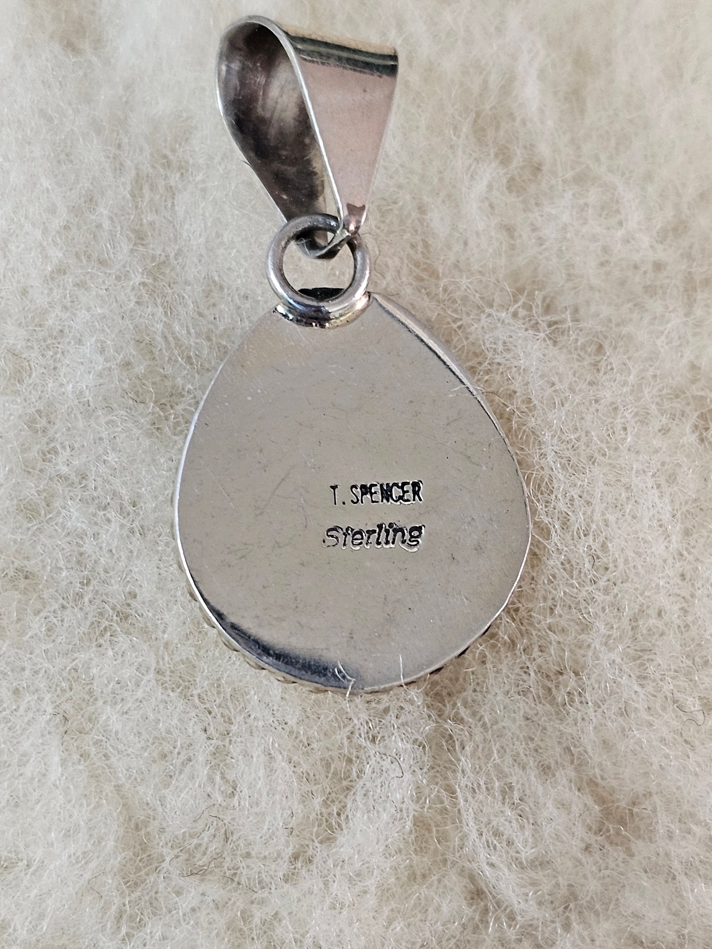 Vintage Navajo Spiderweb Matrix Turquoise Pendant Sterling SIlver Signed T. Spencer