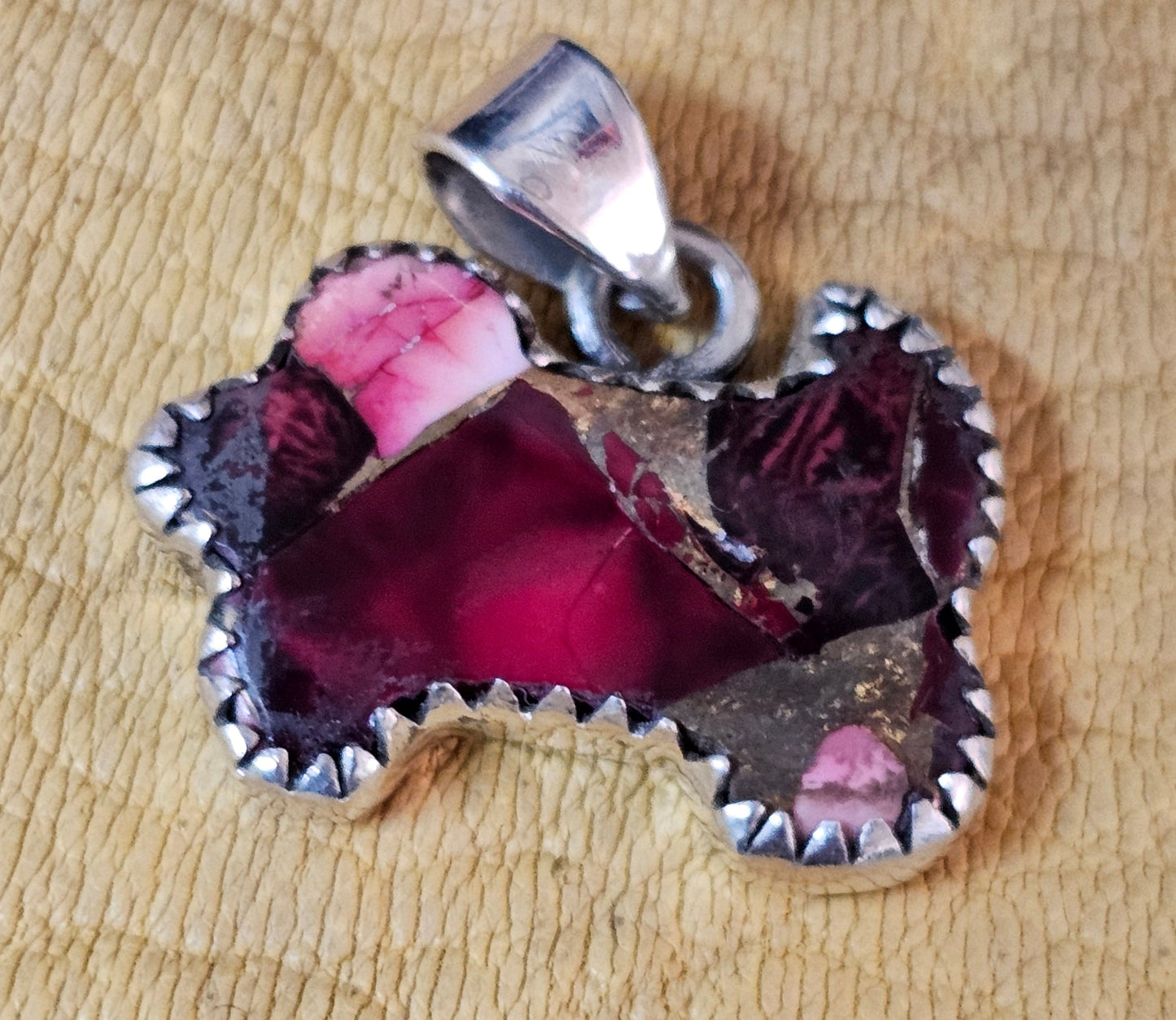 Dog Cow Red Dahlia, Purple Dahlia Spiny Oyster Pendants Lot of five Sterling Silver