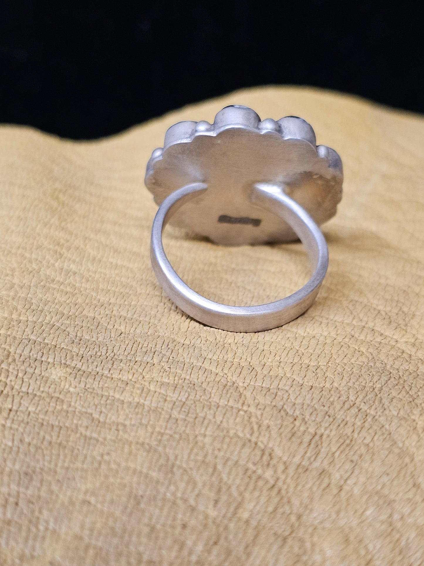 White Buffalo Ring 10 Stones Brushed Sterling Silver Adjustable Round Teardrop