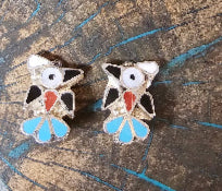 Zuni Native American Signed Earrings Clip-on Inlay Ping Yunie Thunderbird