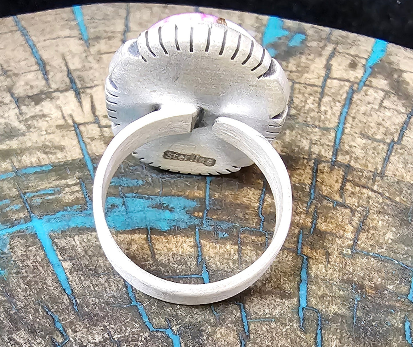 Cotton Candy Turquoise Adjustable Sterling Silver Ring Oval Southwestern