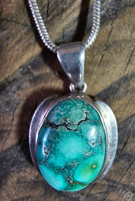 Vintage Turquoise Hubei Pendant Sterling Silver