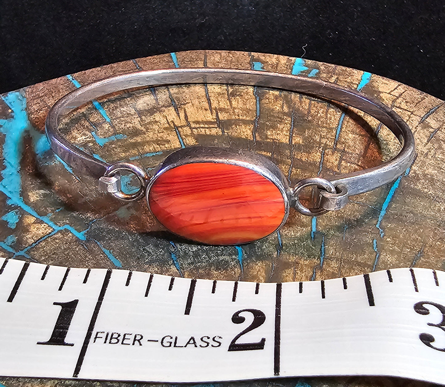 Vintage Spiny Oyster and Sterling Silver Hinged Bracelet Mexico.