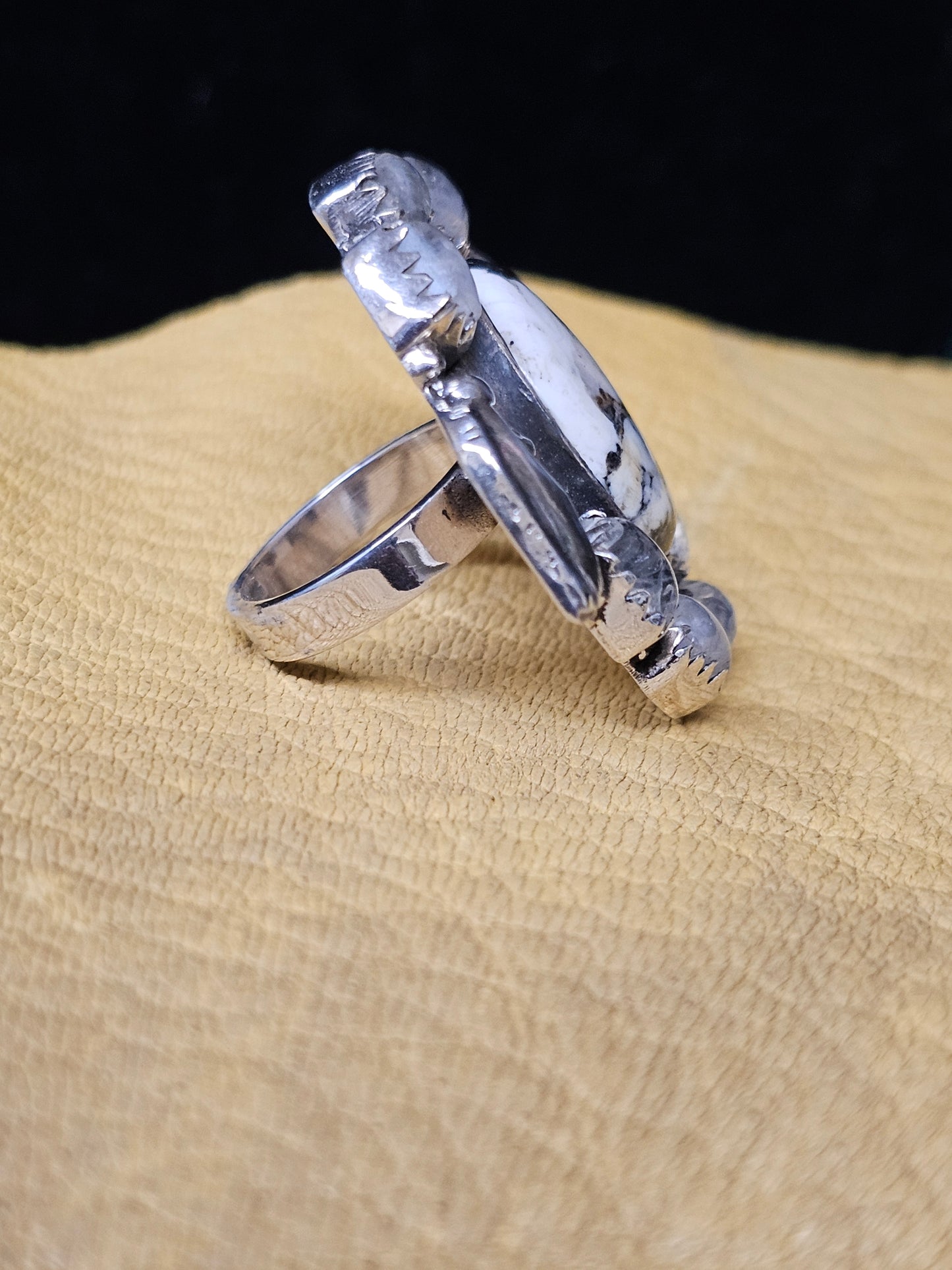 White Buffalo Moonstone Sterling Silver Southwestern Ring Size 6