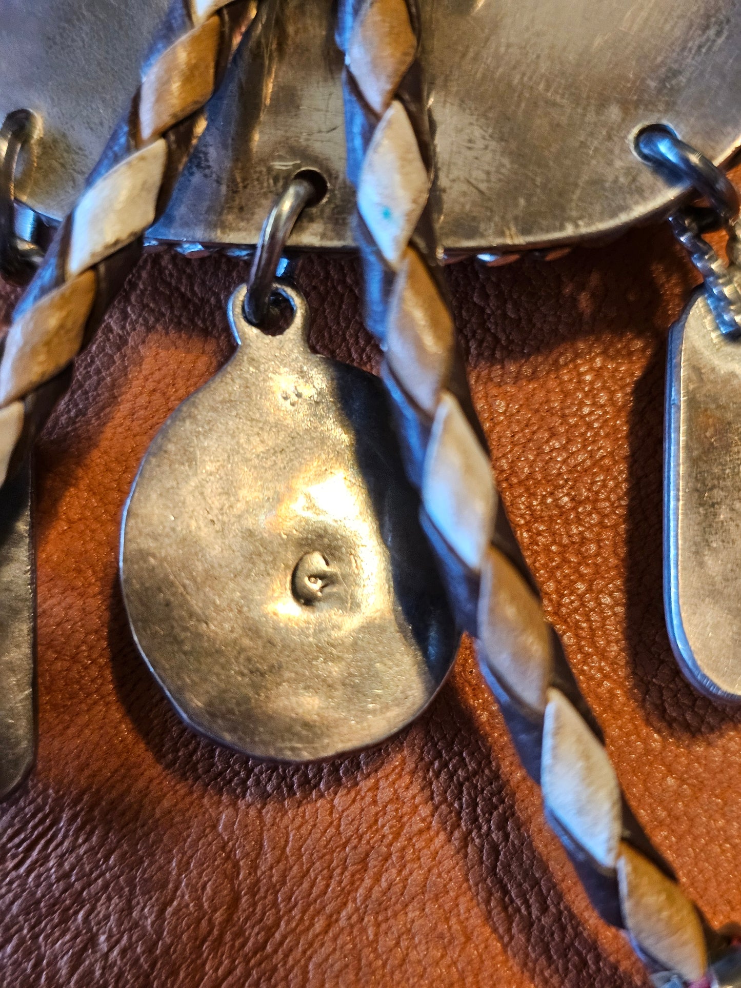 Smokey Kingman Bolo Tie Sterling Silver Red Coral Molten Lava-Silver Applique Stamped "G" RARE