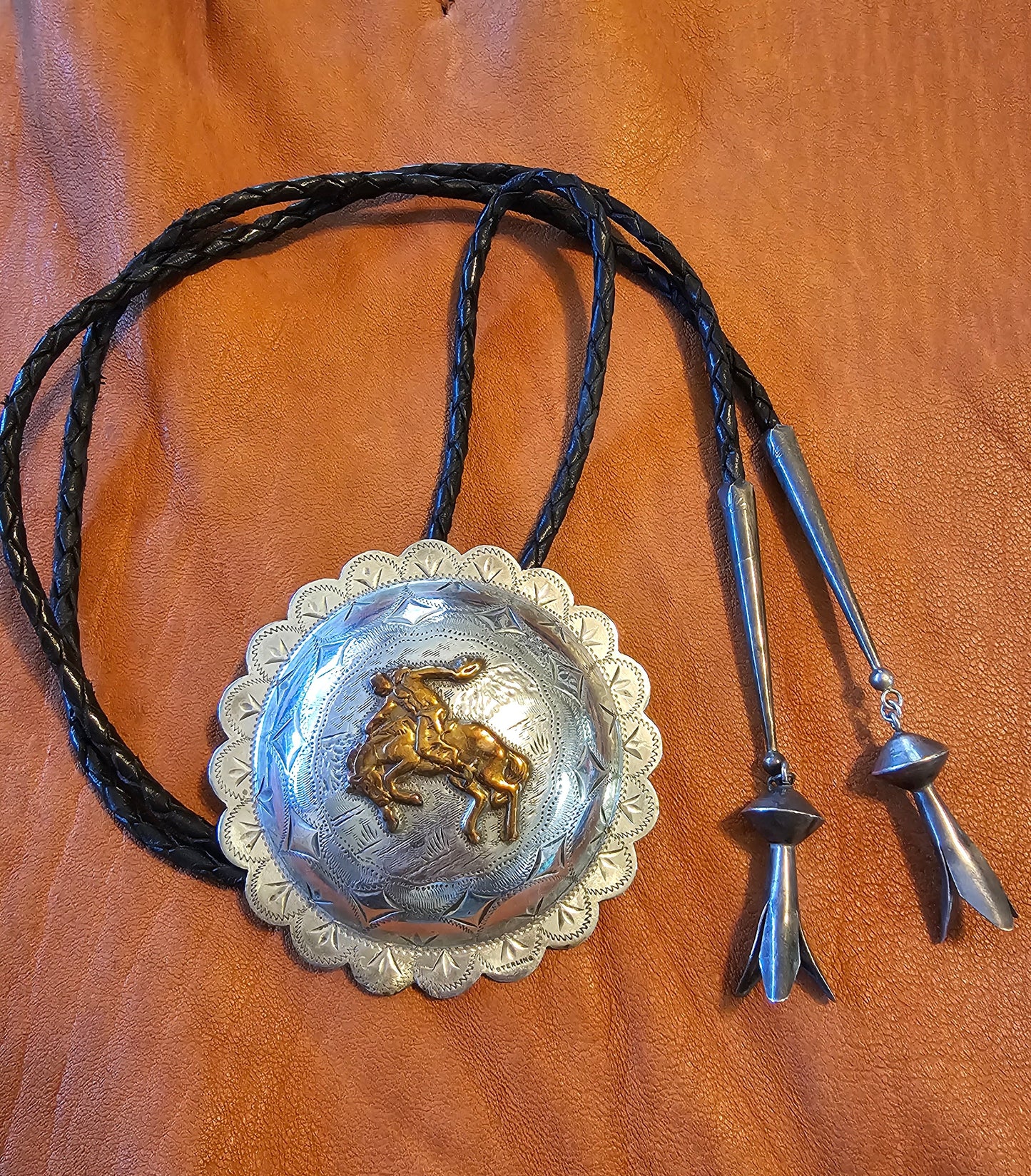 Bucking Bronc Rider Bolo Tie Vintage Diablo Manufacting Company Sterling Silver