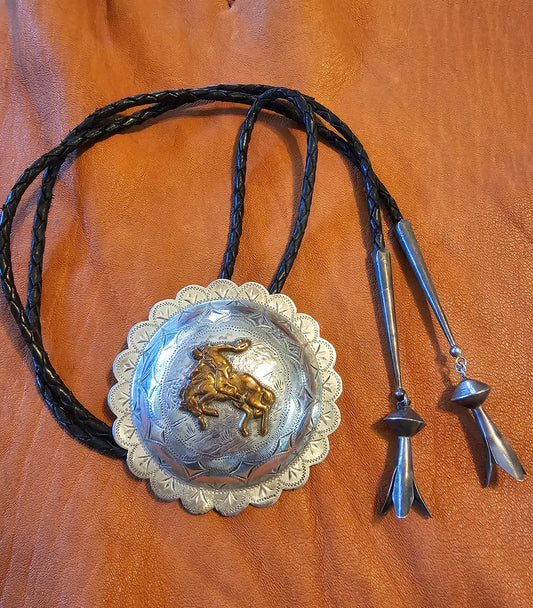 Bucking Bronc Rider Bolo Tie Vintage Diablo Manufacting Company Sterling Silver