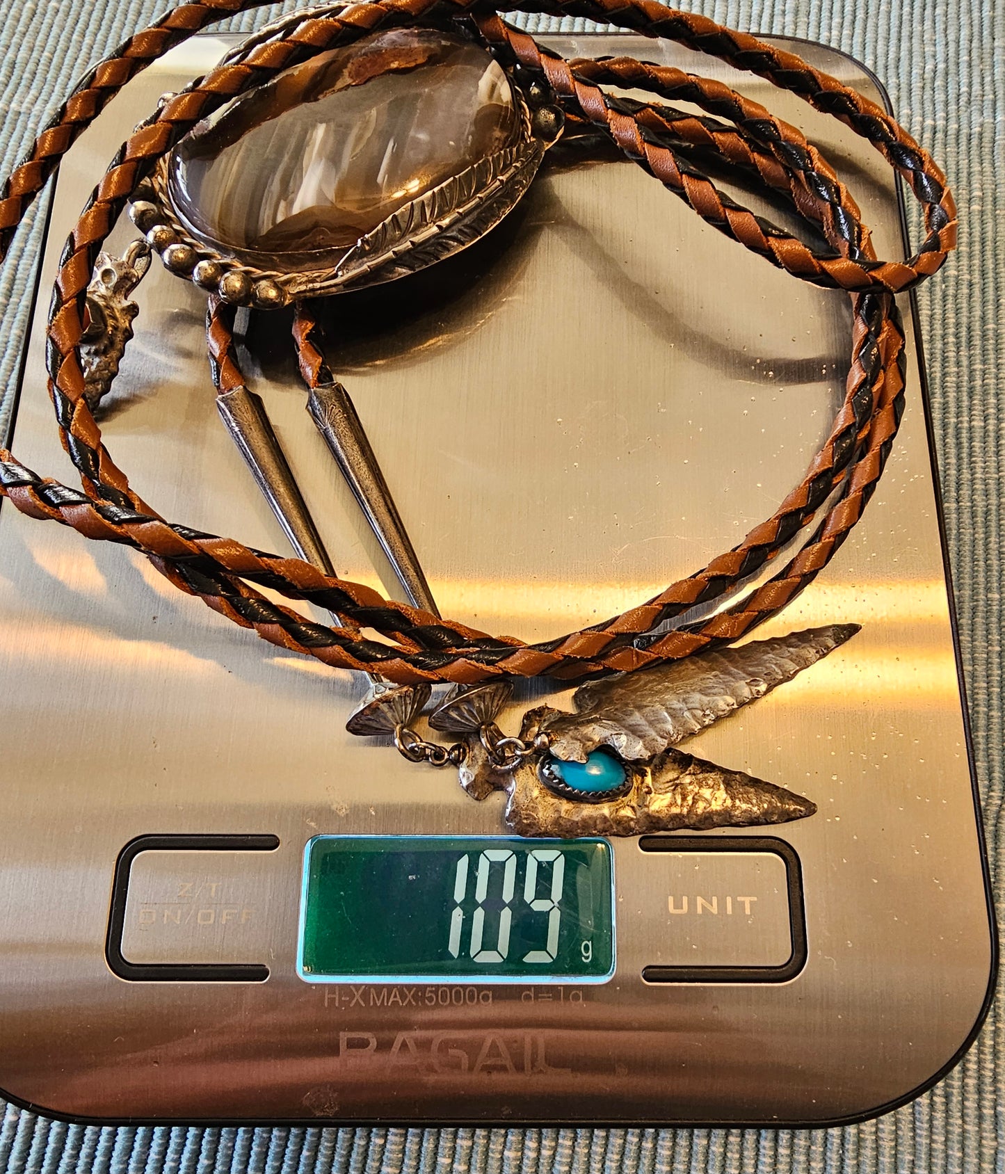 Vintage Agate Bolo Tie James Shay Navajo Sterling Silver Turquoise Red Coral