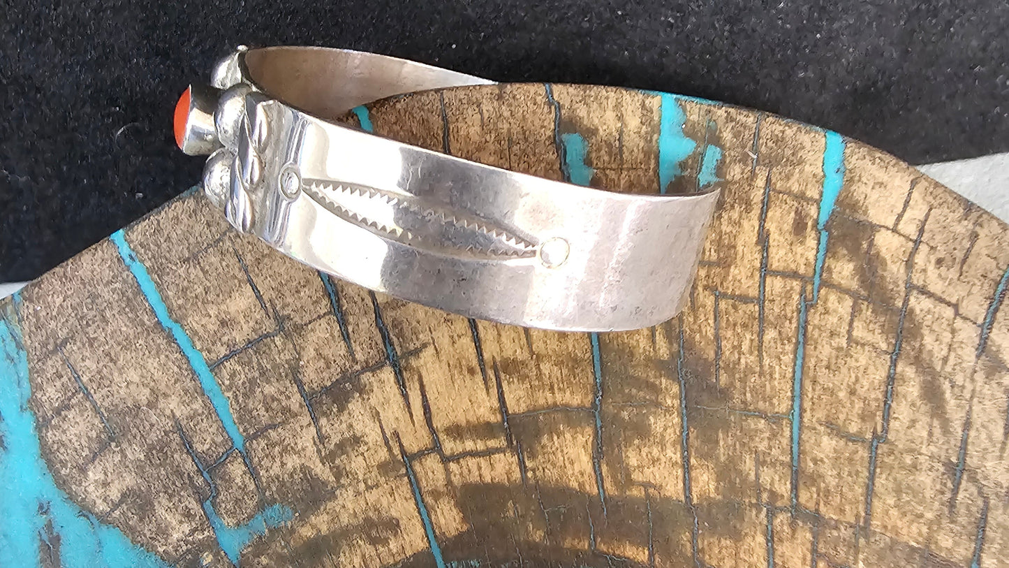 Red Coral and Sterling Silver Cuff Navajo