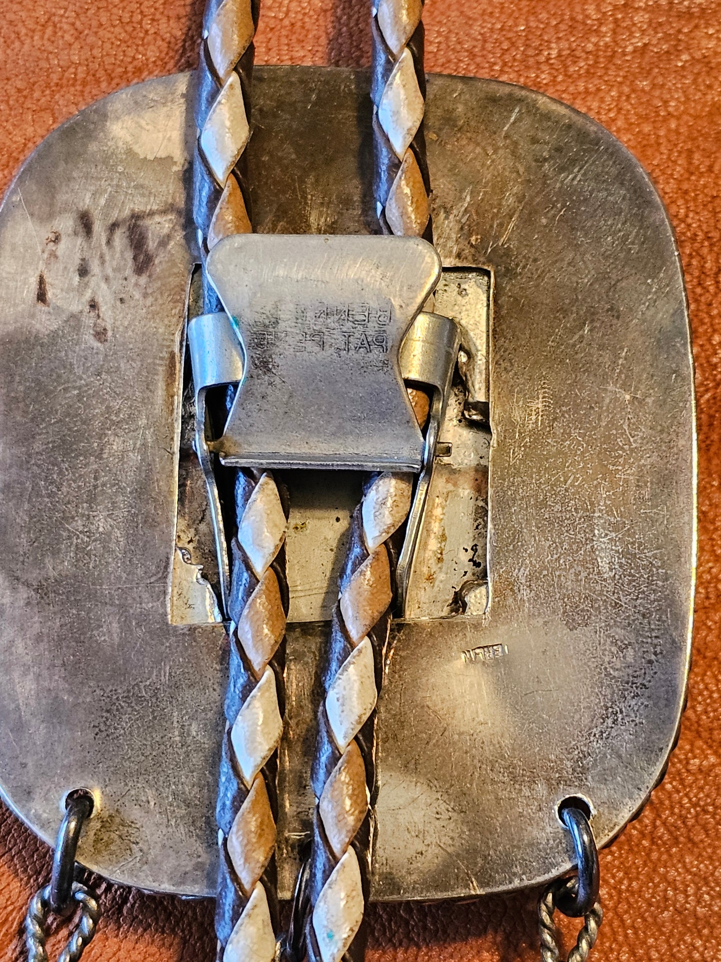 Smokey Kingman Bolo Tie Sterling Silver Red Coral Molten Lava-Silver Applique Stamped "G" RARE