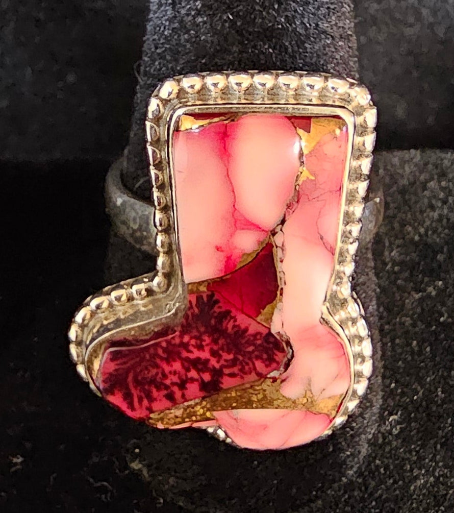 Red Dahlia Ring Size 7 Sterling Silver Boot