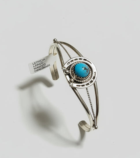 Letricia Largo Horseshoe  Cuff Sterling Sz 7 3/4 Navajo Kingman Turquoise