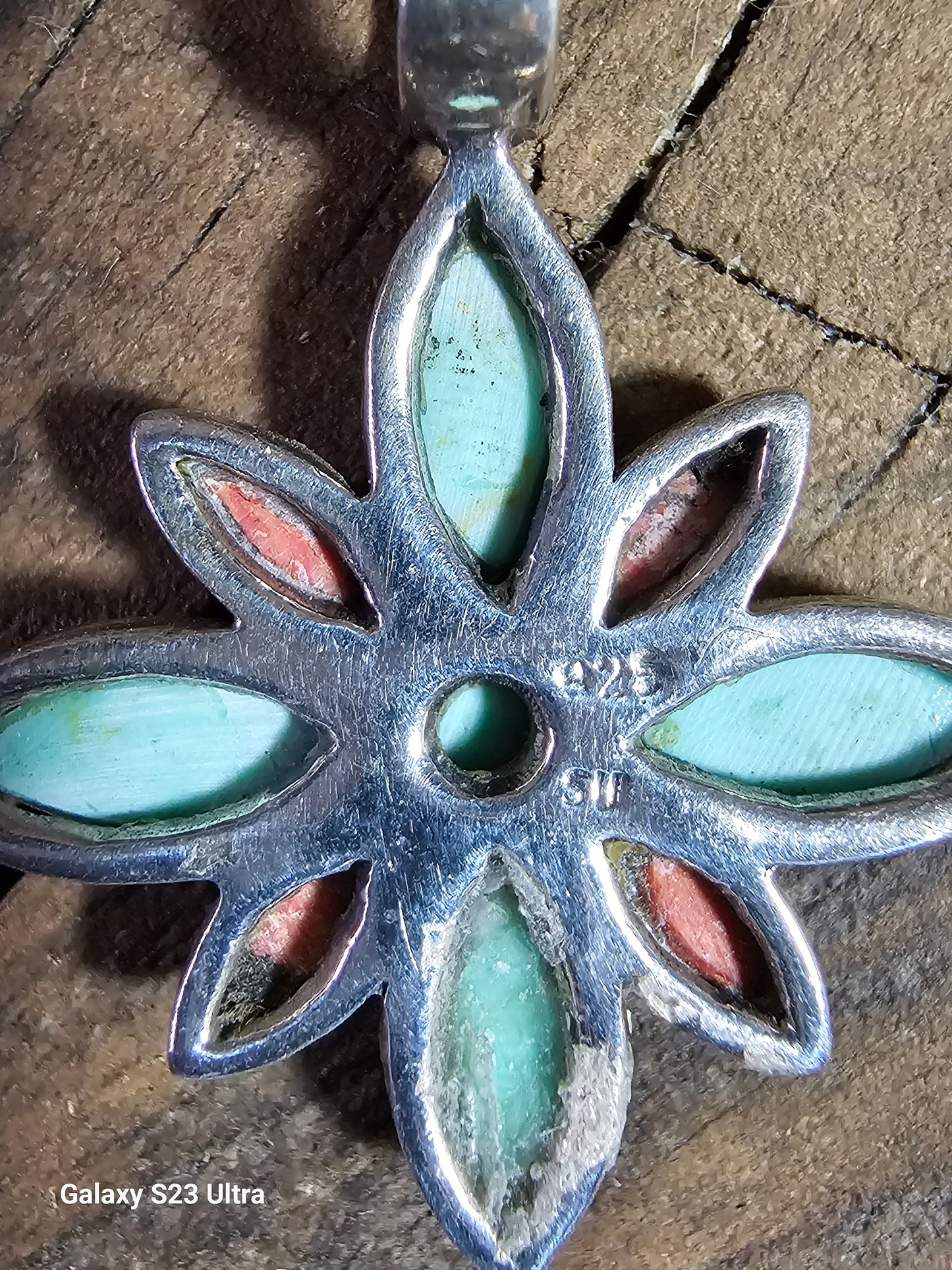 Vintage Floral Pendant Sterling Silver Orange Spiny Oyster Kingman