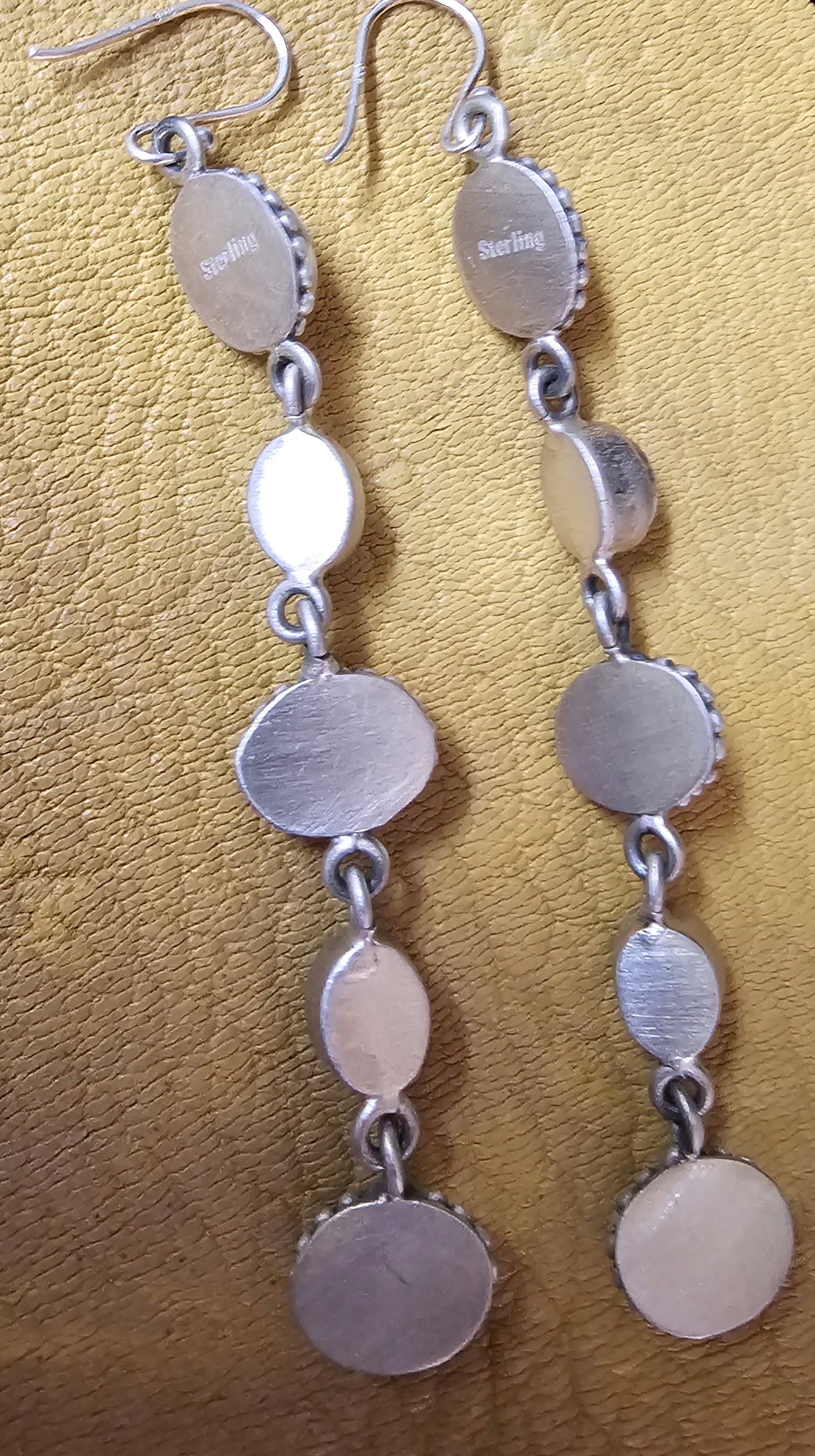 White Buffalo Dangle Earrings Sterling Silver Southwestern 3" long