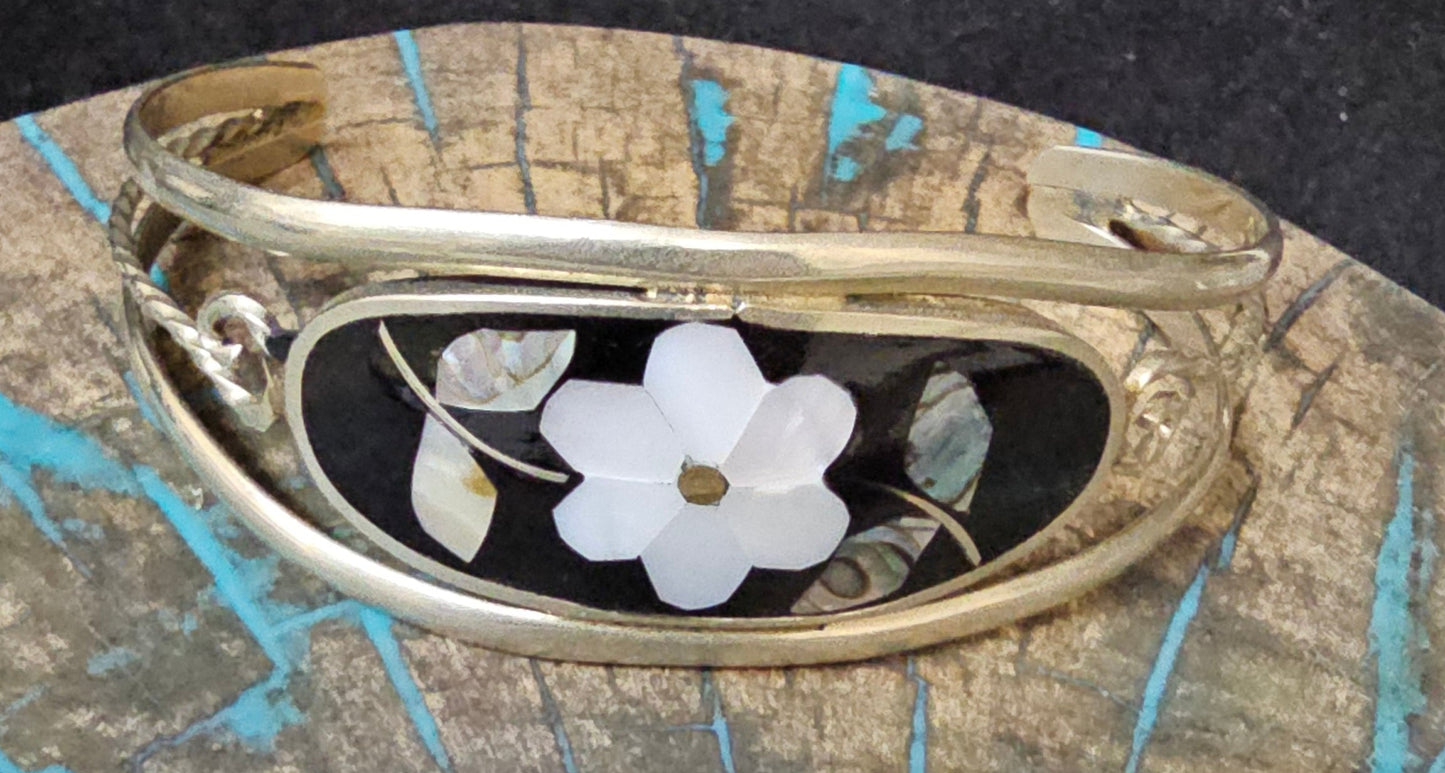 Mother of Pearl Vintage  Cuff sz 8 Stamped Mexico
