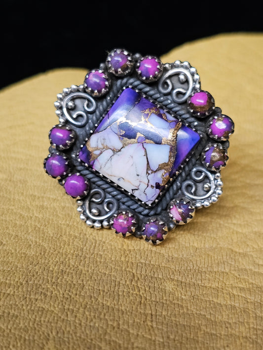 Purple Dahlia Purple Mojave Turquoise Sterling Silver Ring Size 5.75 Square Cut