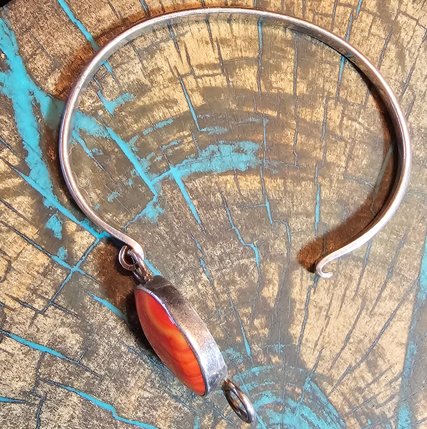 Vintage Spiny Oyster and Sterling Silver Hinged Bracelet Mexico.