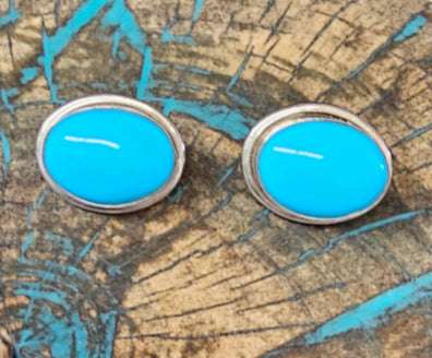 Mexico Sterling Silver Sleeping Beauty Turquoise Earrings 925 Oval Shape Vintage