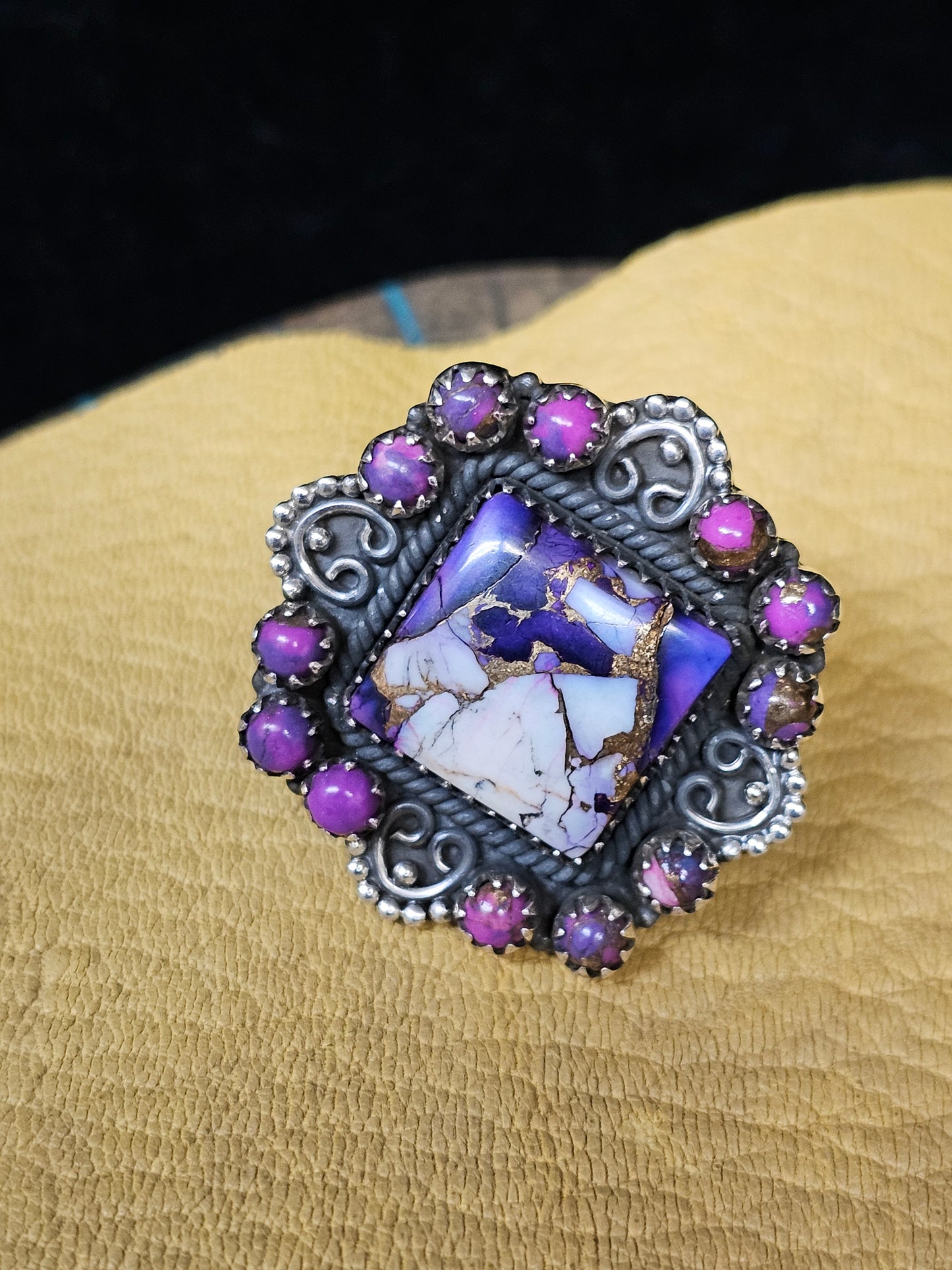 Purple Dahlia Purple Mojave Turquoise Sterling Silver Ring Size 5.75 Square Cut