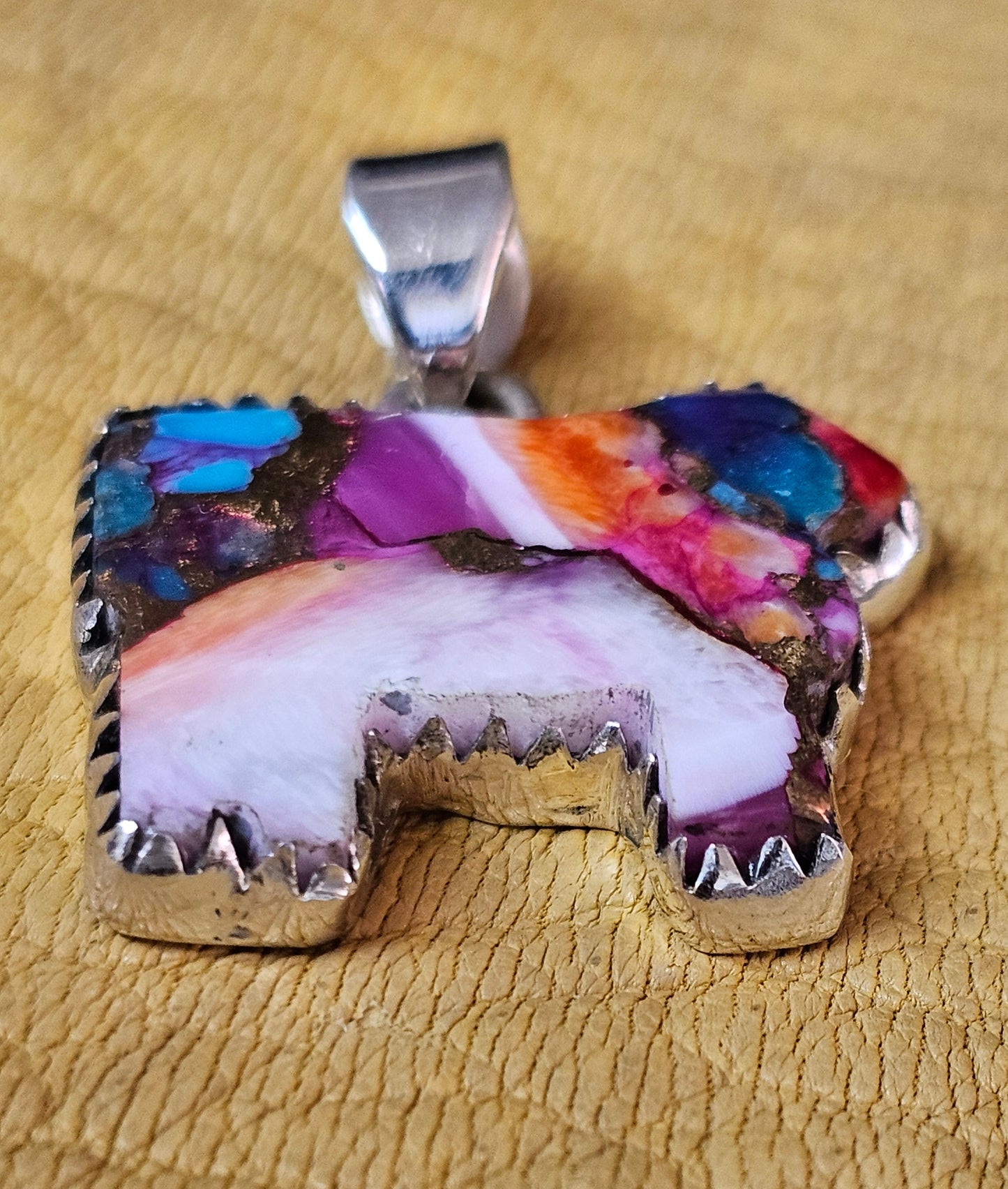 Dog Cow Red Dahlia, Purple Dahlia Spiny Oyster Pendants Lot of five Sterling Silver