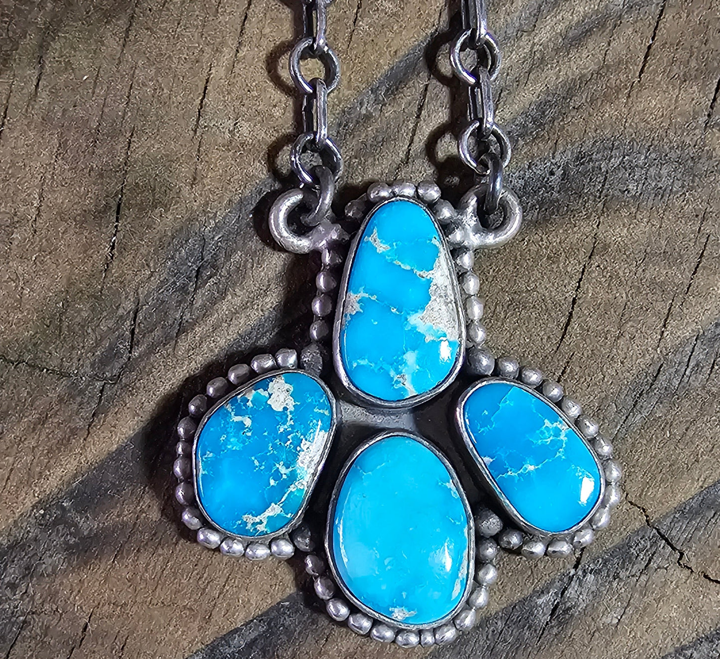 Whitewater Turquoise Brushed Sterling Silver Pendant With Sterling Chain Necklace