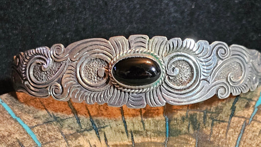 Vintage Native American Onyx and Sterling Silver Cuff Navajo