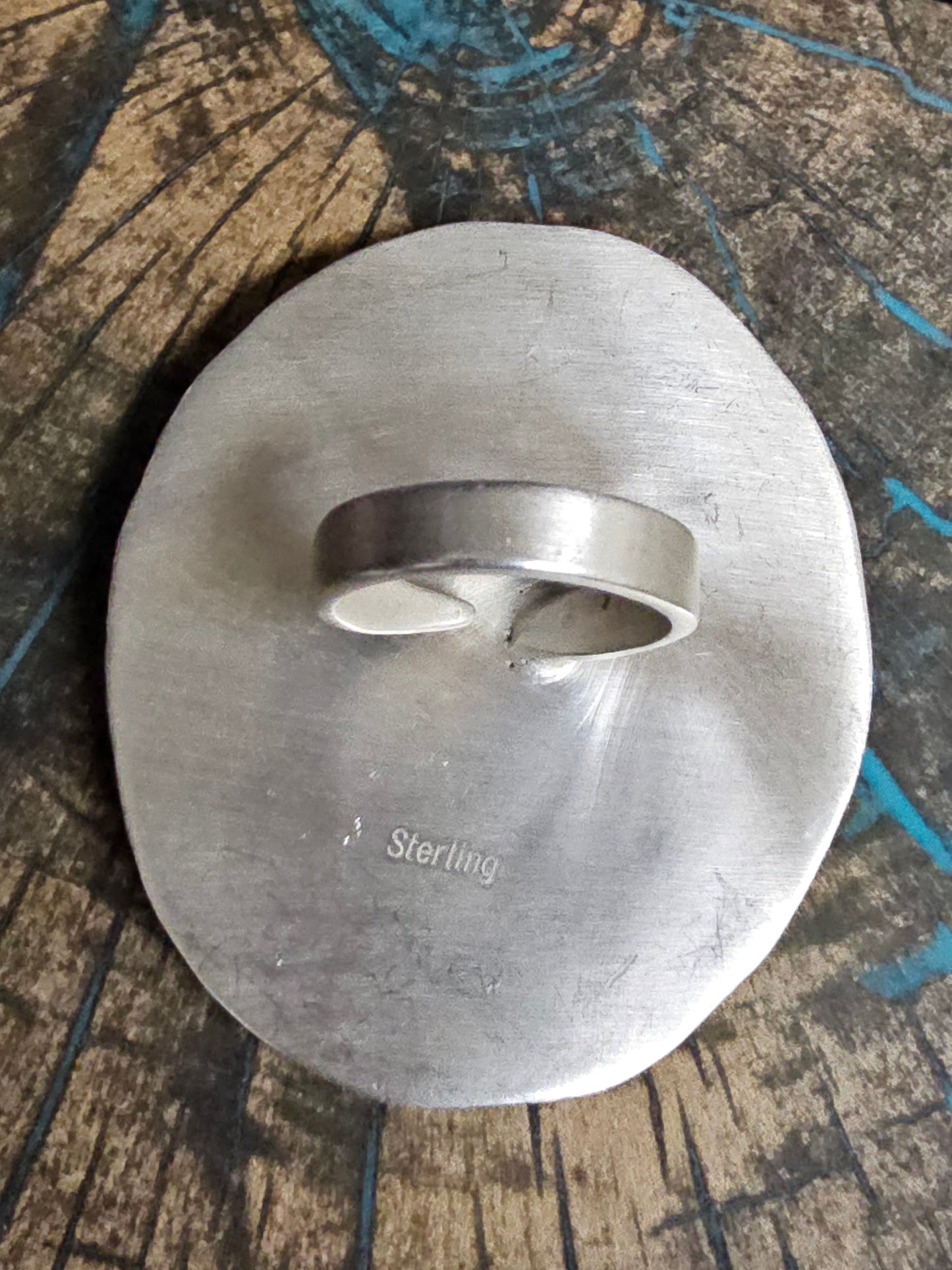 Kingman and Number 8 Turquoise Oval Large Sterling Silver Ring Southwestern Adjustable Tree Of Life