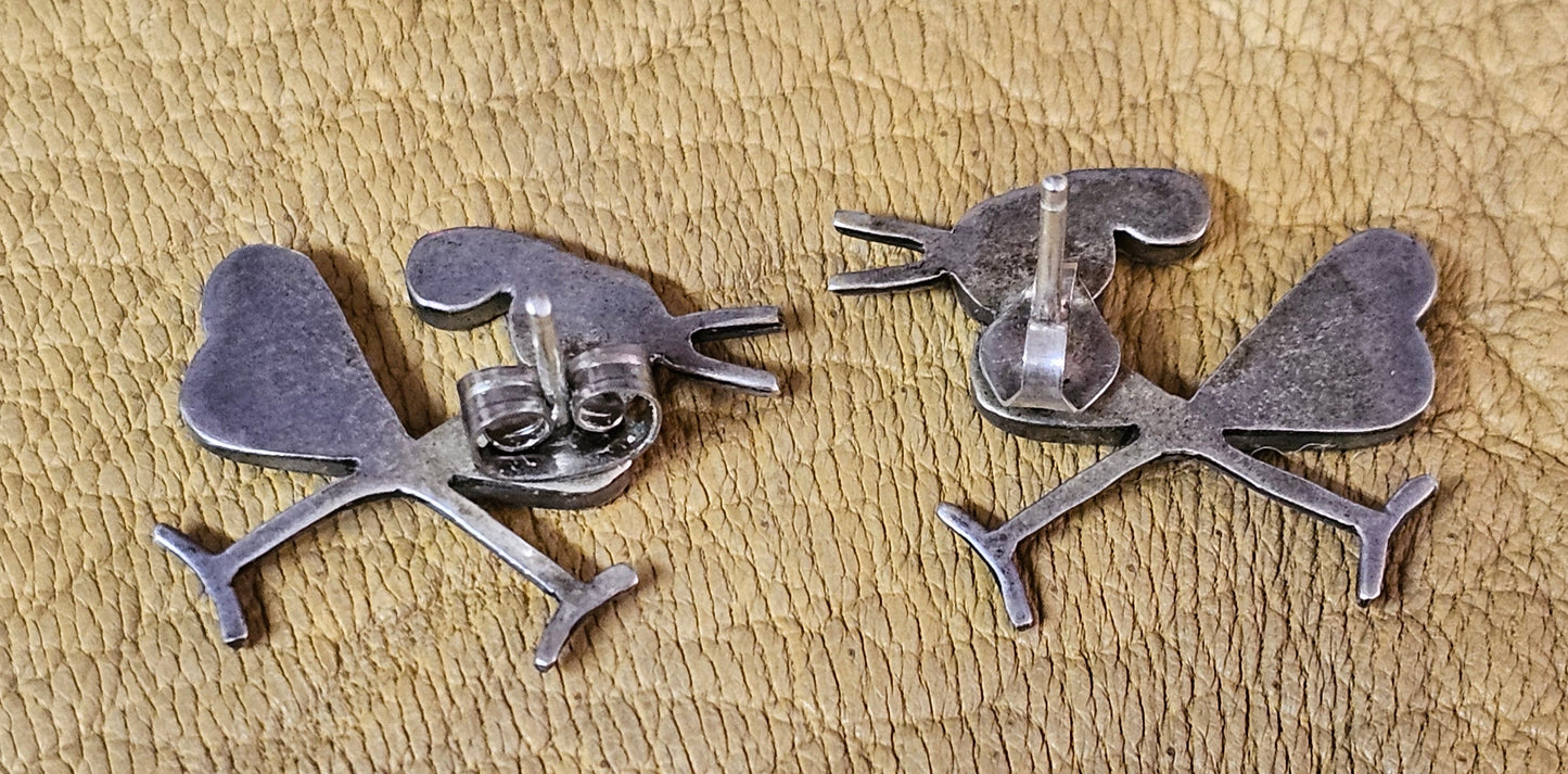 Zuni Native American Roadrunner Earrings with Tiger's Eye Sterling Silver Rare