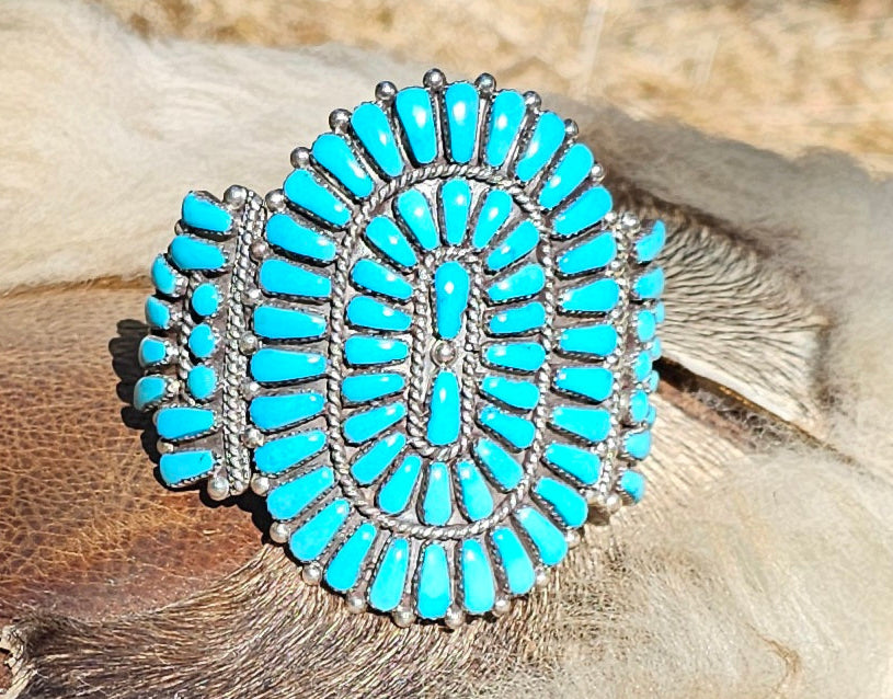 E. Wyaco Zuni Needlepoint Cuff Sterling Silver Native American Vintage