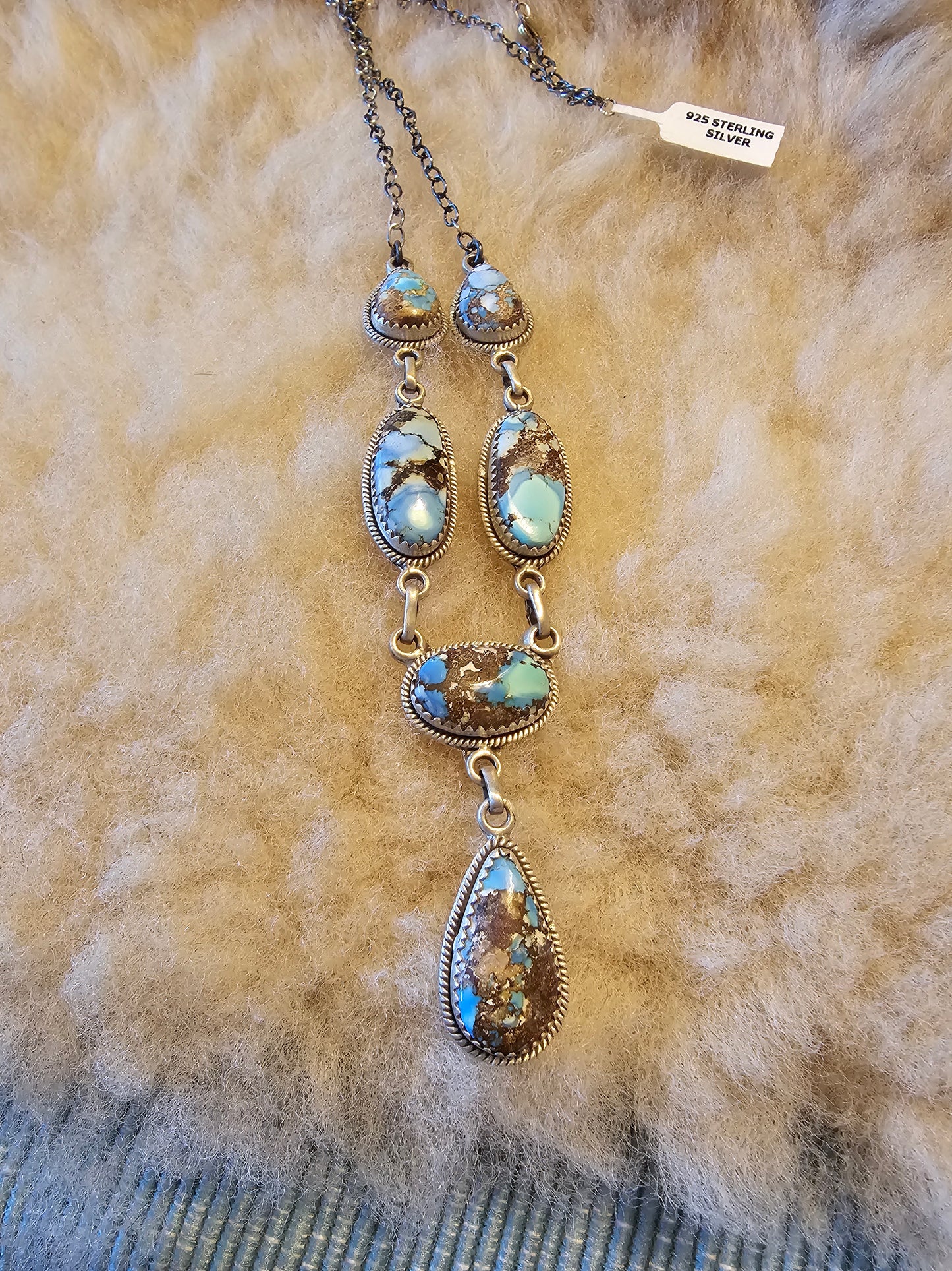 Golden Hils Turquoise Sterling Silver Southwestern Lariart 16 "