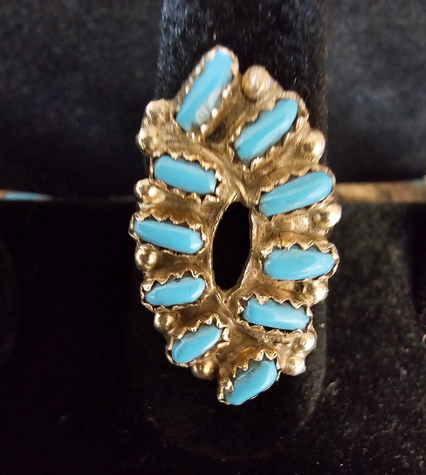 Native American Made Zuni Ring Tricia Leekity KIngman Turquoise Size 6.5