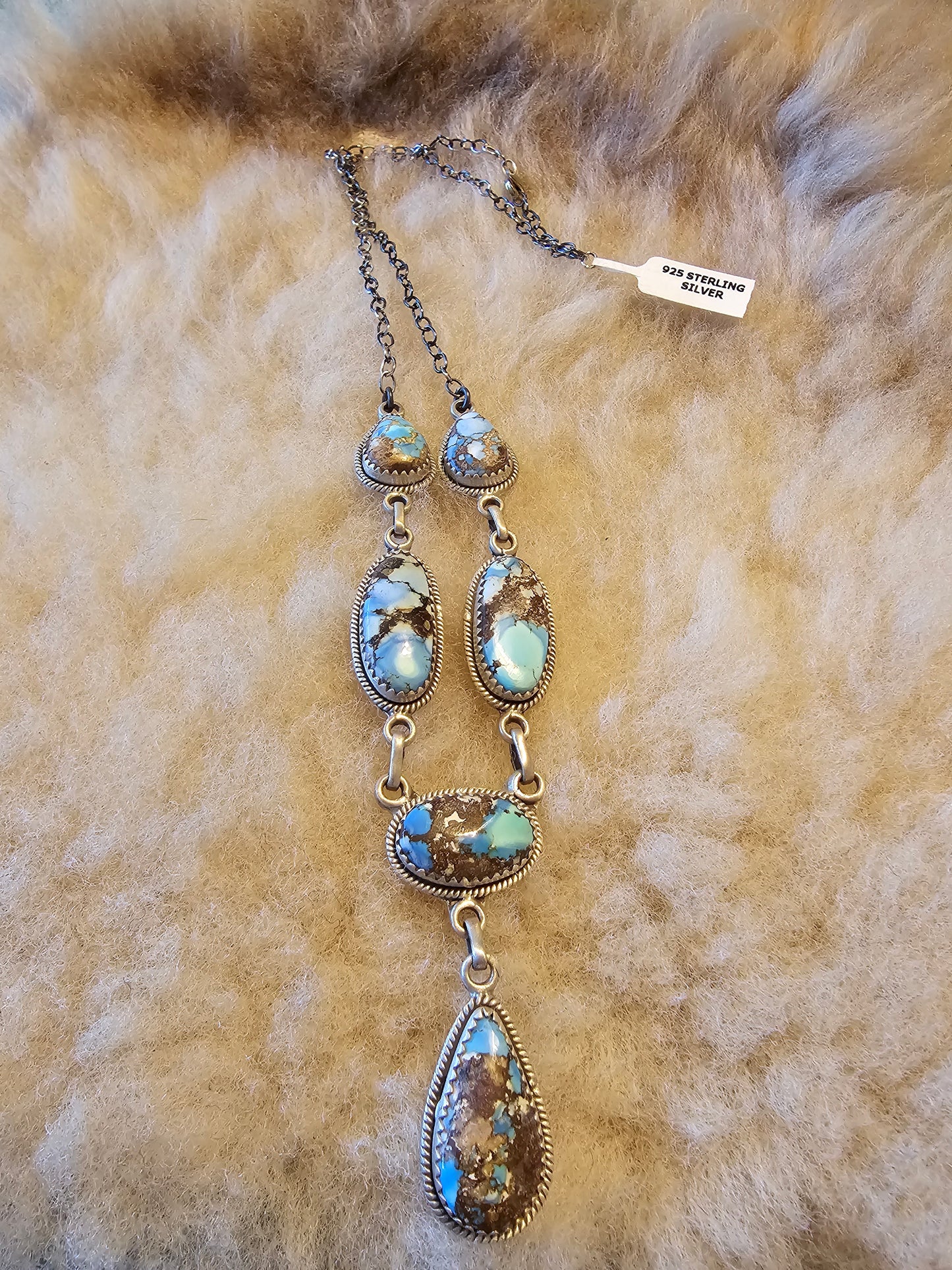 Golden Hils Turquoise Sterling Silver Southwestern Lariart 16 "