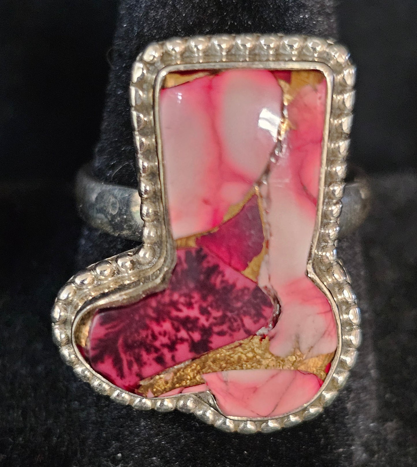 Red Dahlia Ring Size 7 Sterling Silver Boot