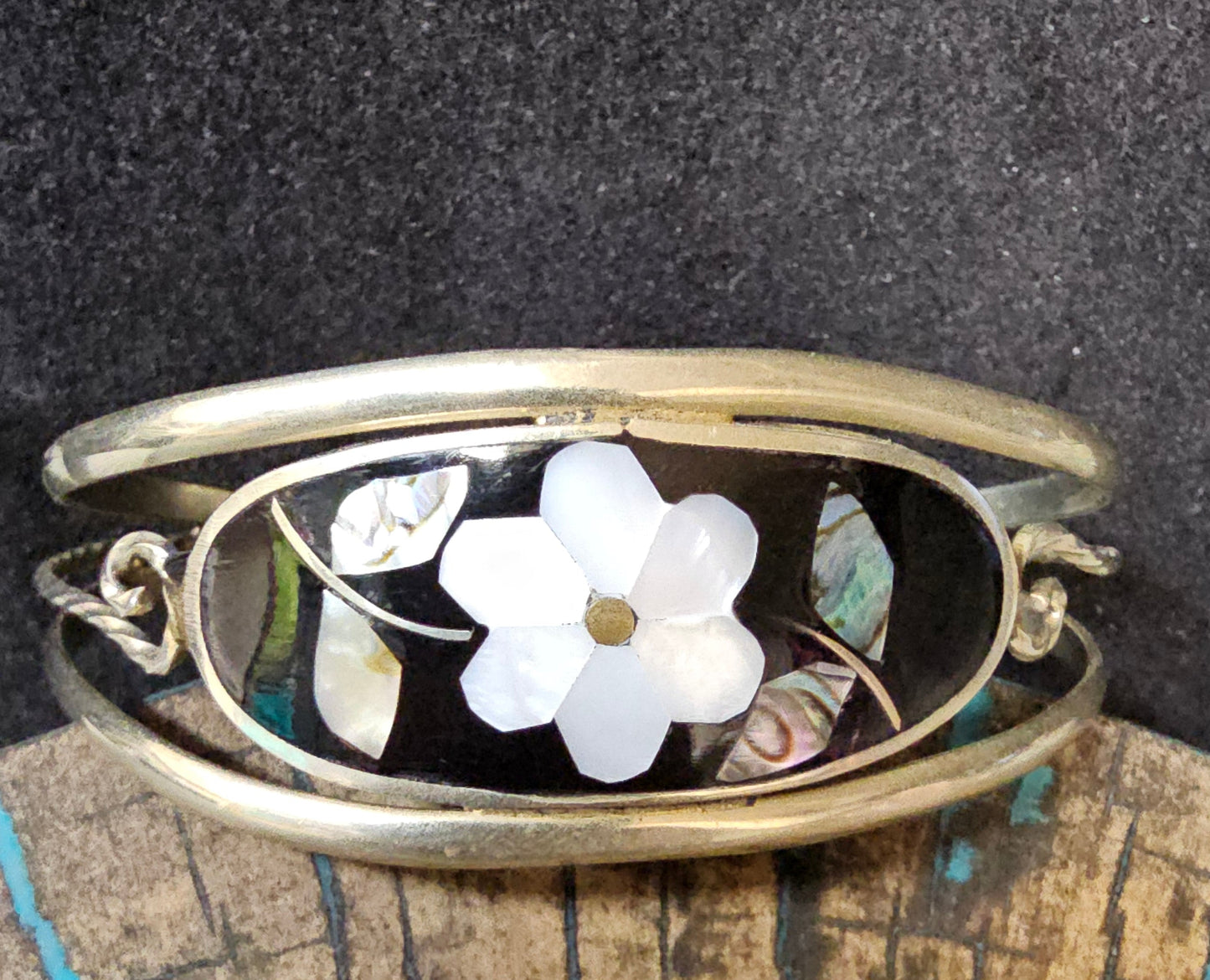 Mother of Pearl Vintage  Cuff sz 8 Stamped Mexico