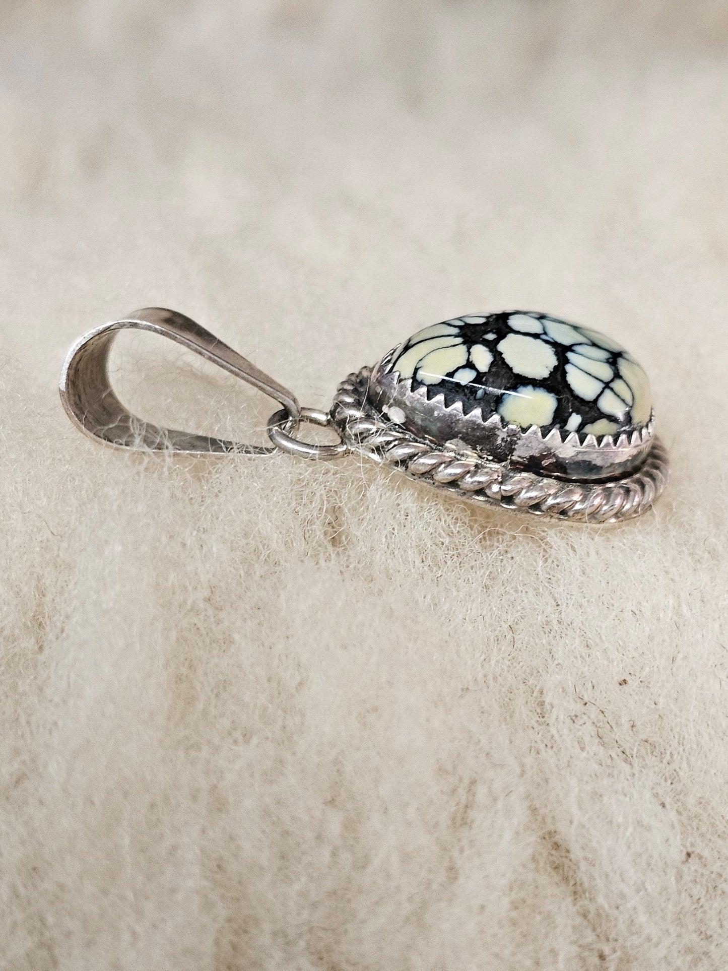 Vintage Navajo Spiderweb Matrix Turquoise Pendant Sterling SIlver Signed T. Spencer