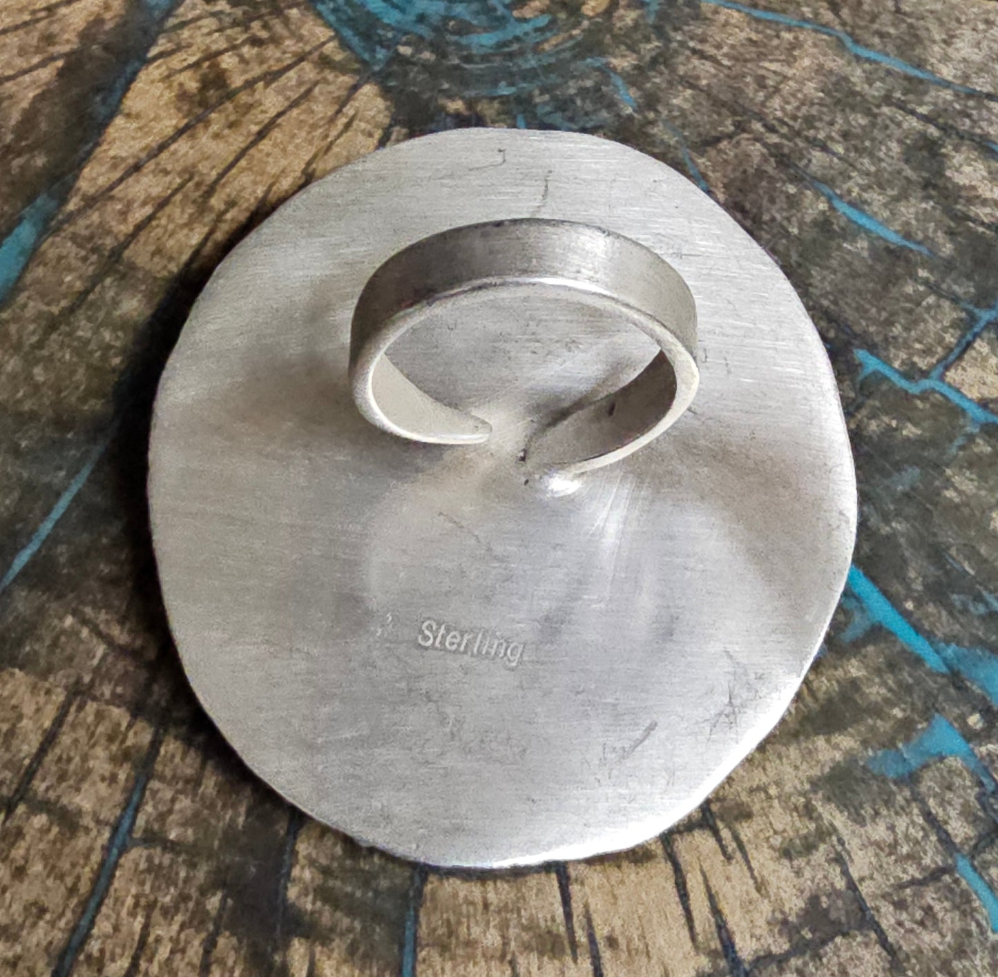 Kingman and Number 8 Turquoise Oval Large Sterling Silver Ring Southwestern Adjustable Tree Of Life