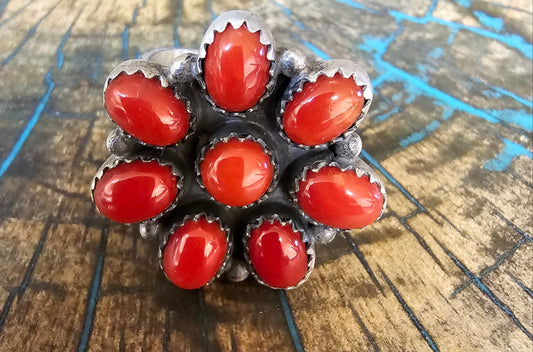 Red Coral Ring and Sterling Silver Ring Adjustable