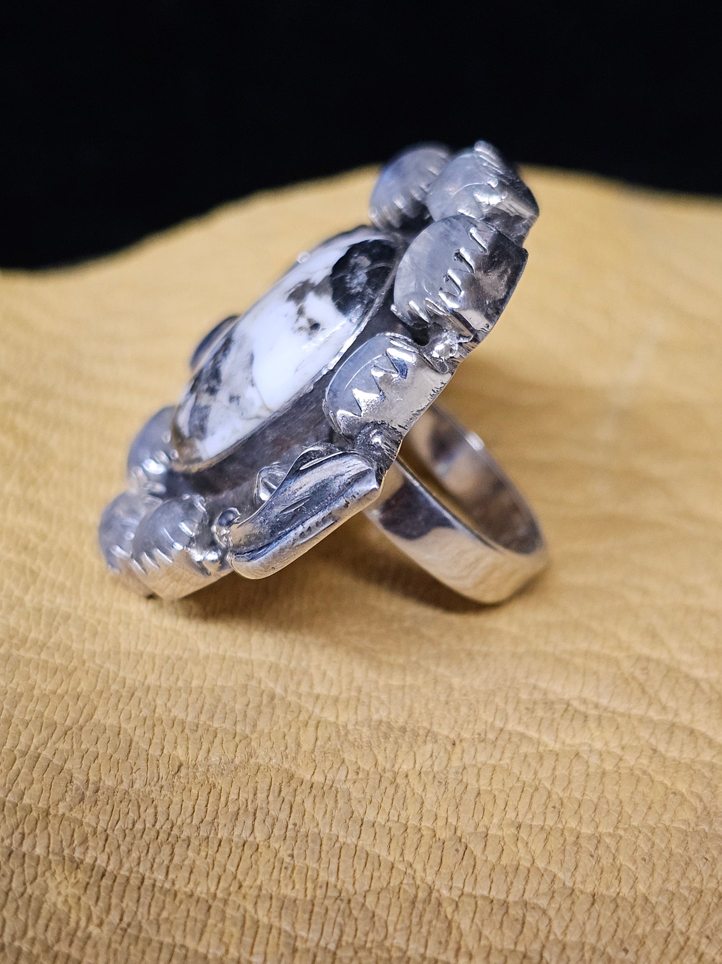 White Buffalo Moonstone Sterling Silver Southwestern Ring Size 6