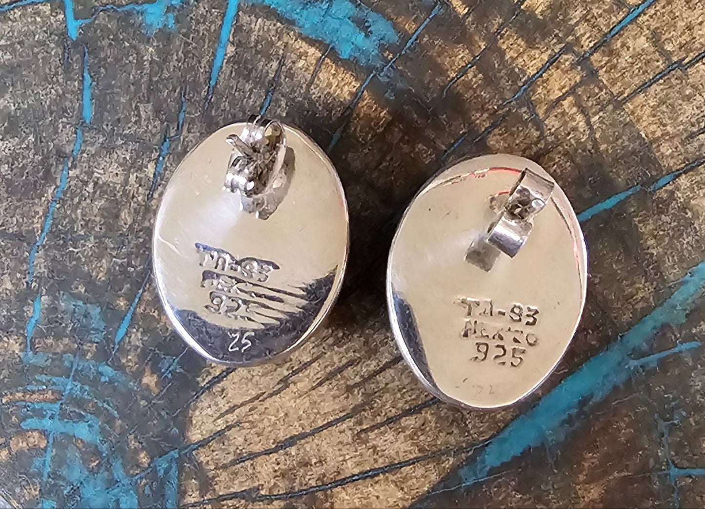 Mexico Sterling Silver Sleeping Beauty Turquoise Earrings 925 Oval Shape Vintage