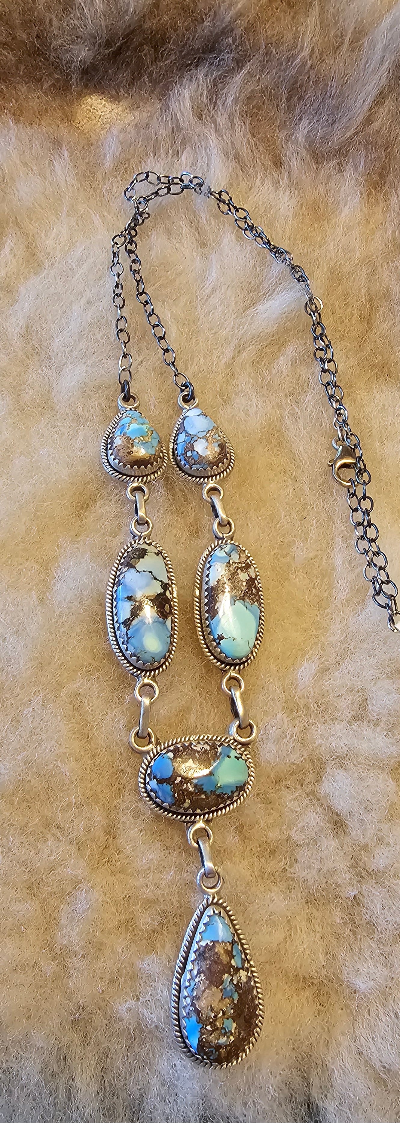 Golden Hils Turquoise Sterling Silver Southwestern Lariart 16 "