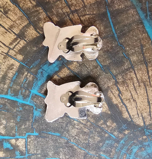 Zuni Native American Signed Earrings Clip-on Inlay Ping Yunie Thunderbird