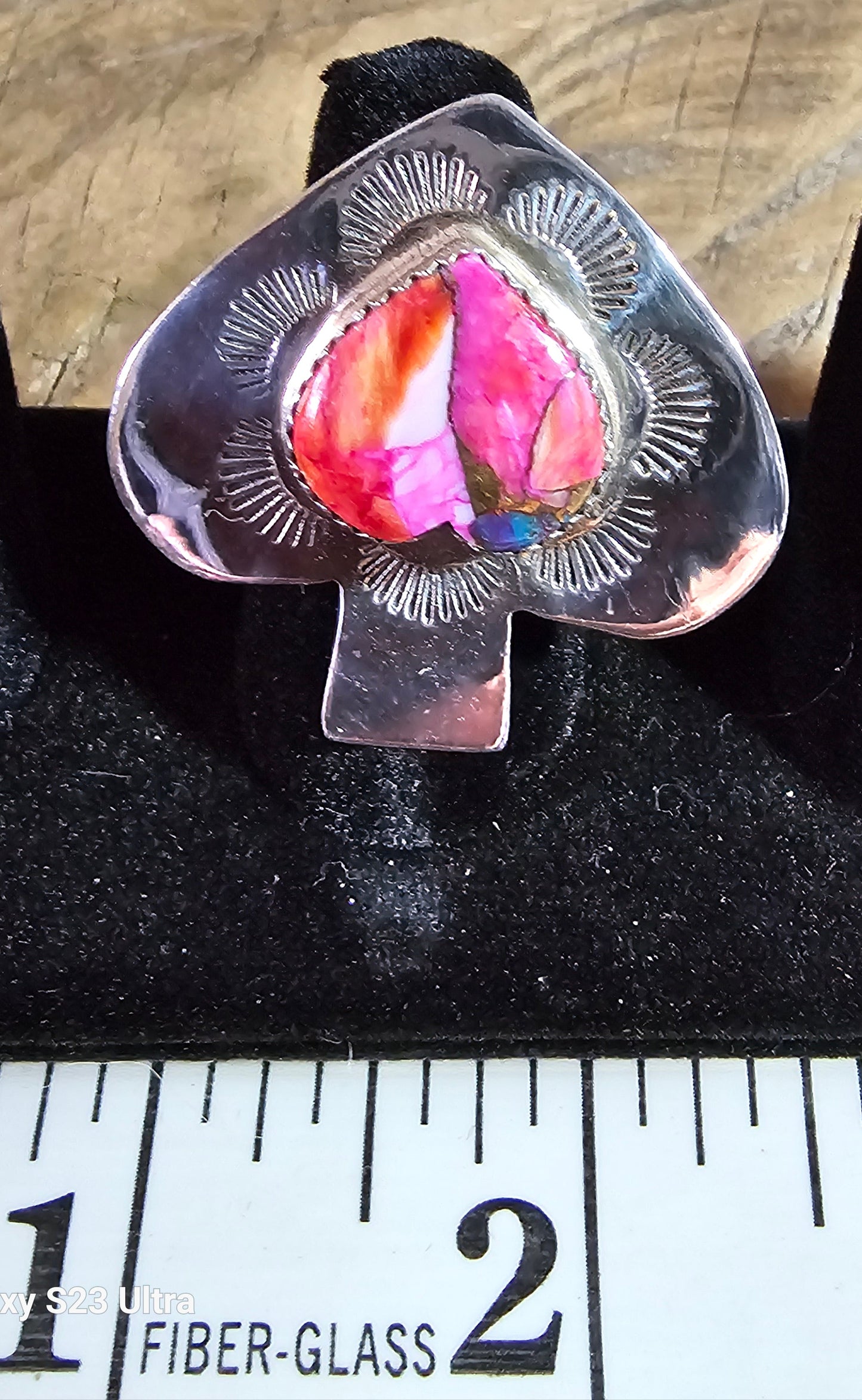 Spiny Oyster Heart Shape Adjustable Ring Sterling Silver