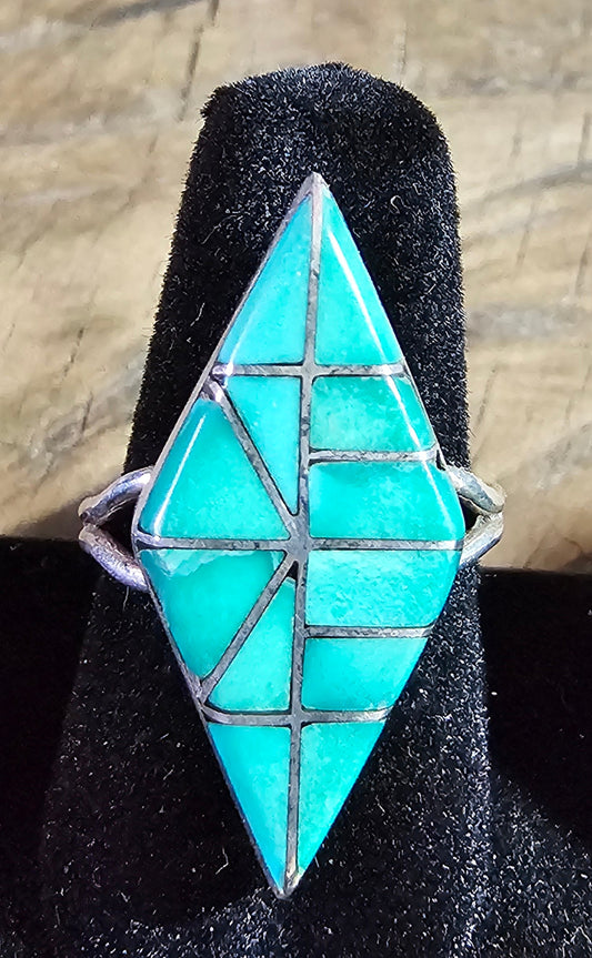 Vintage Inlay Zuni Ring Sterling Silver sz 6 1/4