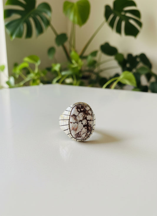 Wild Horse Ring Sz  9.5 Navajo Trevor Jack Sterling Silver Stamped RARE 1 of a kind piece