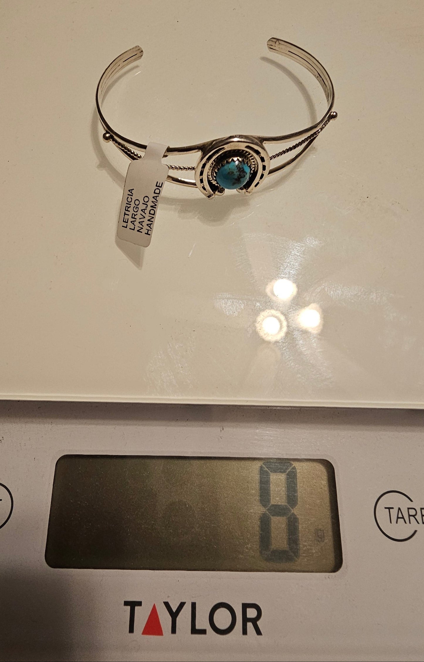 Letricia Largo Horseshoe  Cuff Sterling Sz 7 3/4 Navajo Kingman Turquoise